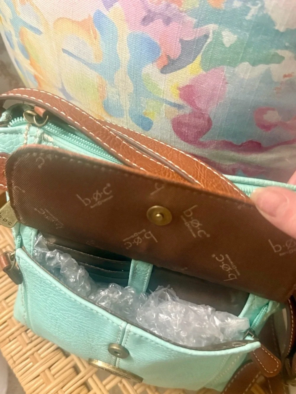b.o.c. Mint Green Crossbody with Brown Trim and Adjustable Strap